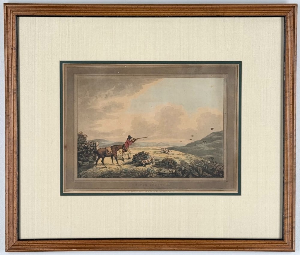 Framed 1773 I.R. Smith London "Grouse Shooting" Hand-Colored Engraving (1 of 4)