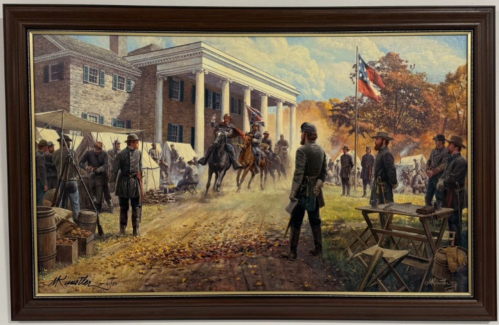 Morton Kunstler "Shenandoah Autumn" Signed & Numbered Civil War Giclee Print On Canvas: Signed limited edition giclee print on canvas by New York artist Morton Kunstler (1931-2015). The Civil War print is titled "Shenandoah Autumn" and features Generals Stuart and Jackson, Millwood, Va.