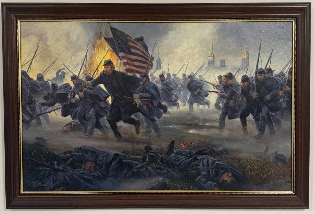 Morton Kunstler "In The Hands Of Providence" Signed & Numbered Civil War Giclee Print On Canvas: Signed limited edition giclee print on canvas by New York artist Morton Kunstler (1931-2015). The Civil War print is titled "In The Hands of Providence" and features Chamberlain at Fredericksburg, Dec