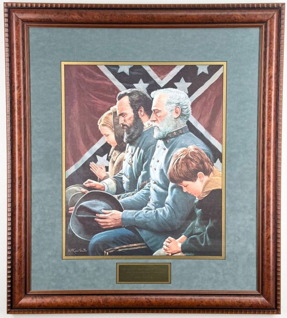 Morton Kunstler "The Generals Were Brought To Tears" Civil War Framed Print: Framed print by New York artist Morton Kunstler (1931-2015). The Civil War print is titled "The Generals Were Brought To Tears" Jackson and Lee Fredricksburg, Va. Spring 1863. Sight measures approxima