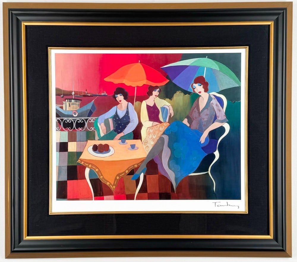 Itzchak Tarkay "Gulf Coast Breeze #1" Framed Seriolithograph In Color: Seriolithograph by listed Serbia / Israel artist Itzchal (Isaac) Tarkay (1935-2012). The lithograph is titled "Gulf Coast Breeze #1". Sight measures approximately 21" across x 17-3/4" tall. Framed mea