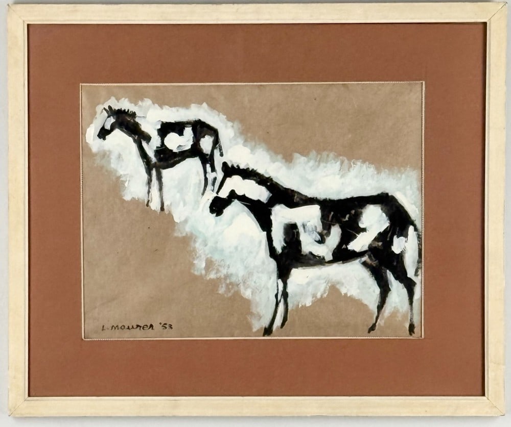 1953 Leonard Maurer "Horses" Watercolor & Gouache On Paper Painting (1 of 4)