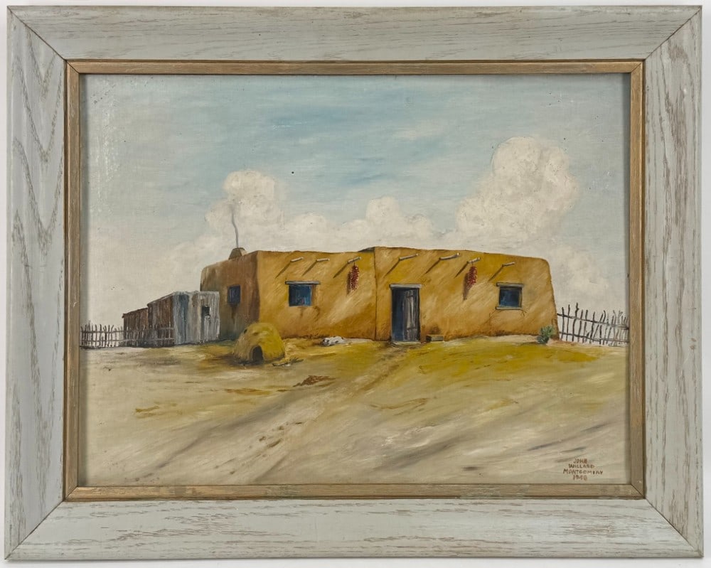 1948 John Willard Montgomery Adobe House Oil On Board Painting (1 of 4)