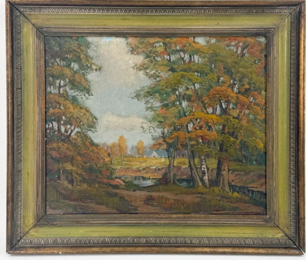 Antique Impressionistic Autumn Forest Landscape Oil On Canvas Painting (1 of 3)