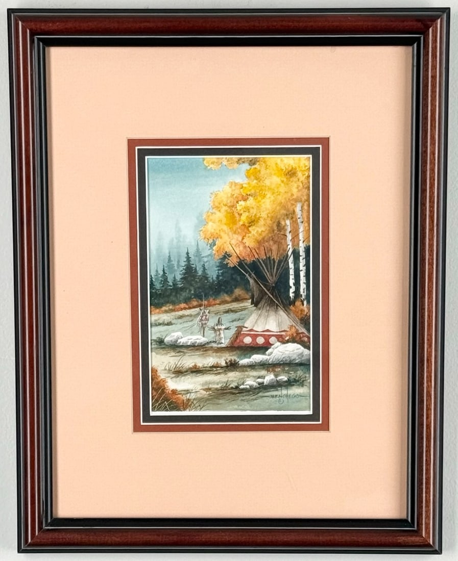 Arthur Menchego Native American Fall Scene Watercolor On Paper Painting (1 of 4)