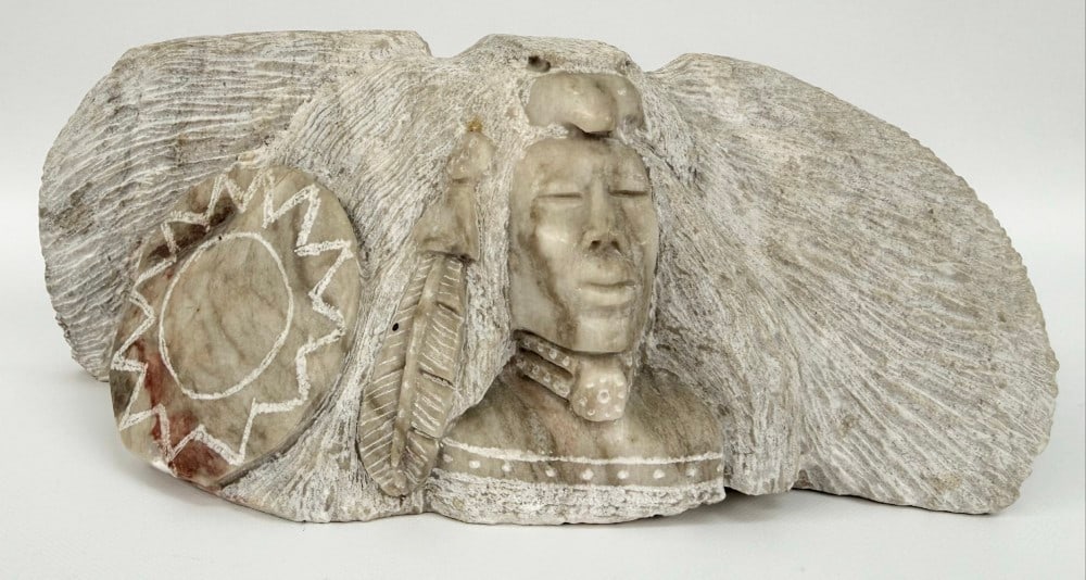 Native American Indian Chief Alabaster Carved Sculpture Signed DB (1 of 7)