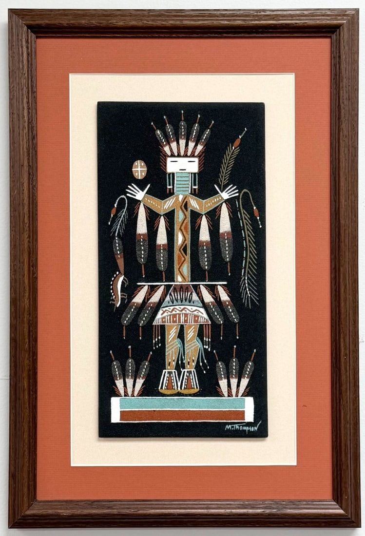 Navajo Artist Mary Thompson "Rain Dancer" Framed Sandpainting (1 of 4)