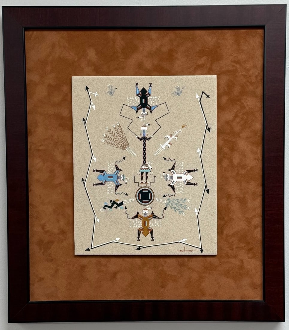 Navajo Artist Joe Ben Jr. "N/S/W/E Dancers" Framed Sandpainting (1 of 4)