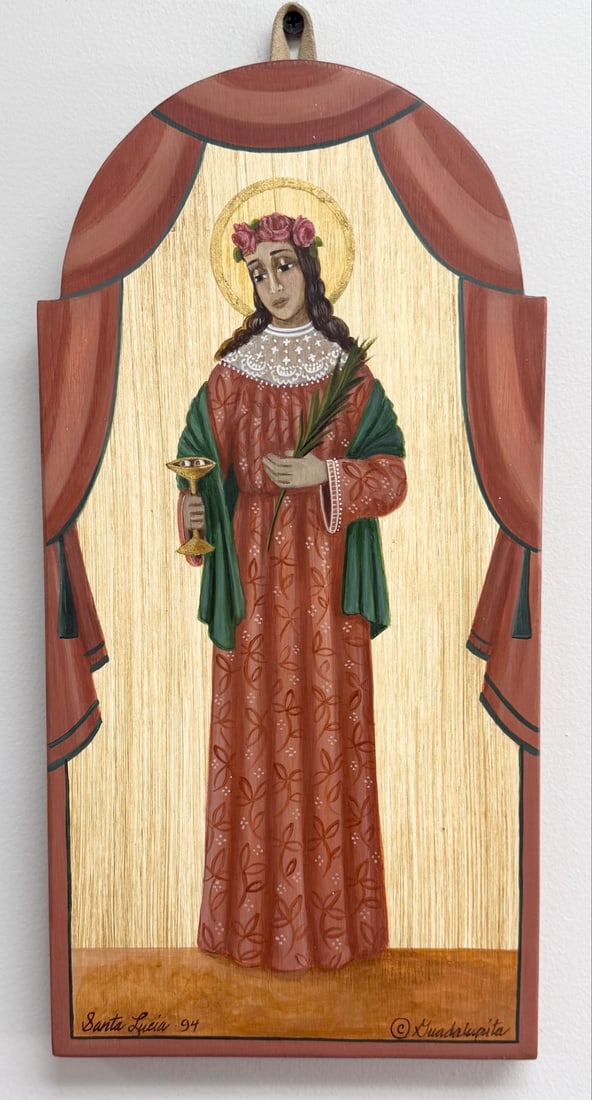 1994 Santa Lucia Patron Saint Of The Blind Retablo By Artist Guadalupita Ortiz (1 of 4)