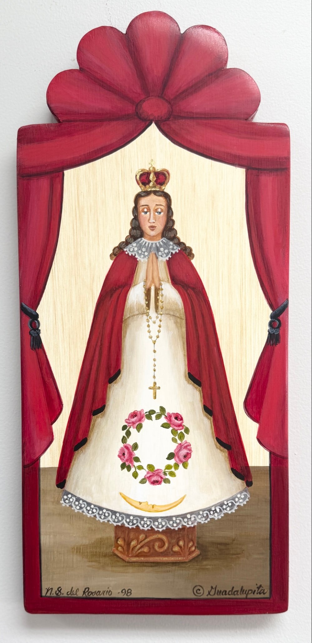 1998 Our Lady Of The Rosary Retablo By Artist Guadalupita Ortiz (1 of 4)