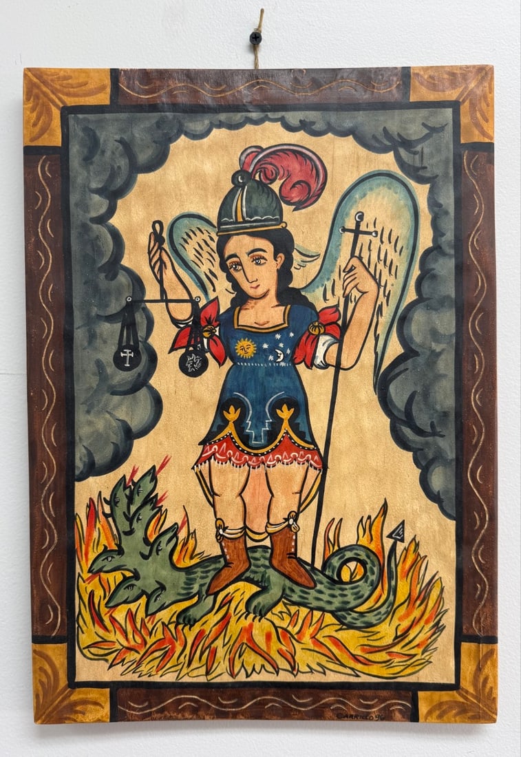 1996 San Miguel Arcangel Retablo By Artist Charles M. Carrillo (1 of 4)