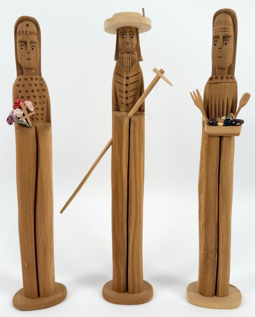 (3) 1996 John Tollardo "St. Terese-San Pascual-St. Francis" Hand-Carved Cedar Wood Figures (1 of 8)