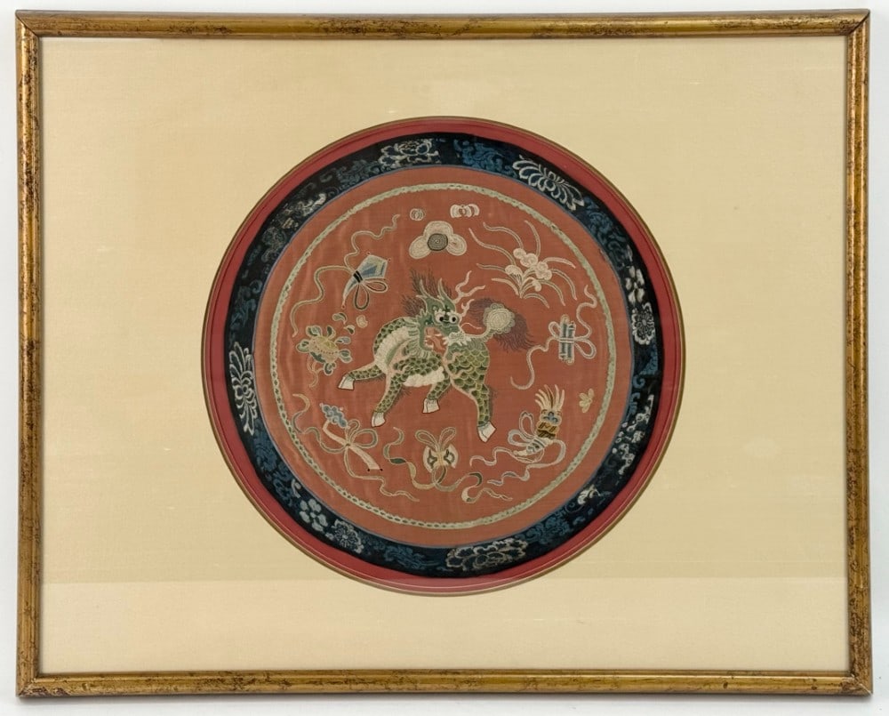 Framed Antique Chinese Silk Embroidered Rondel (1 of 3)