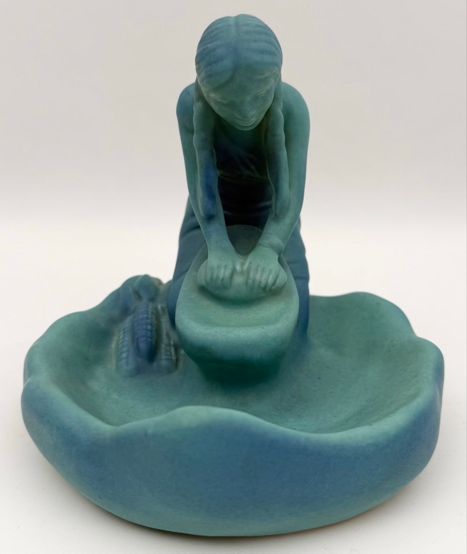 Vintage Van Briggle Pottery "Indian Maiden Grinding Corn" Ming Blue Figure (1 of 5)