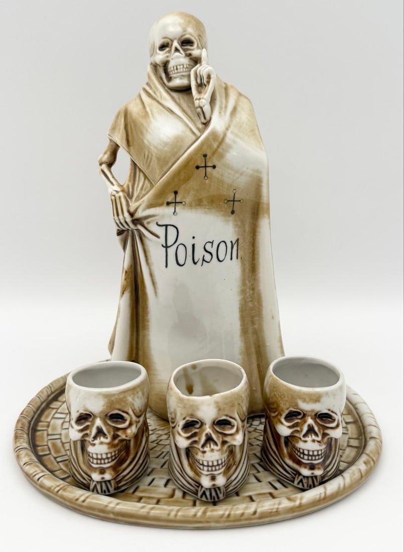 Vintage German Schafer & Vater Grim Reaper "Poison" Decanter Set (1 of 14)
