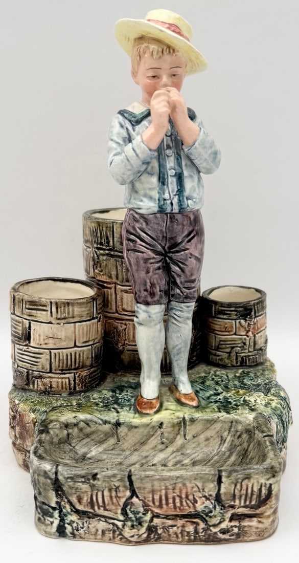 Antique German Majolica Figural Tabletop Smoking Stand (1 of 7)