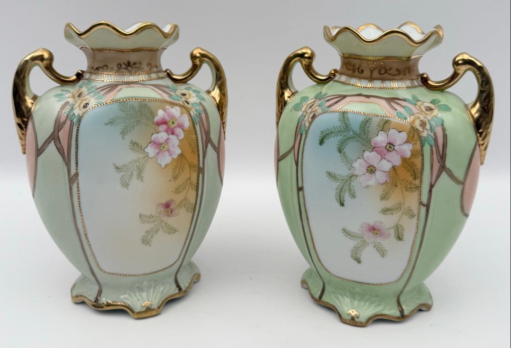 Pair Of Antique Nippon Porcelain Two-Handled Flower Vases (1 of 16)