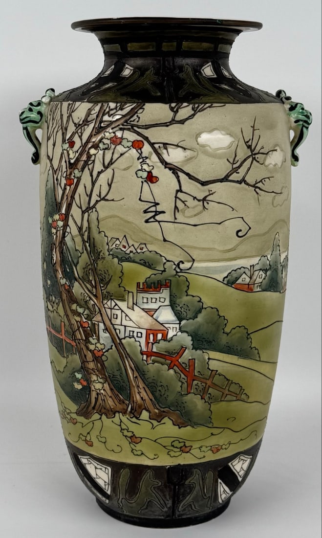 Antique Nippon Porcelain Village Landscape Vase (1 of 4)