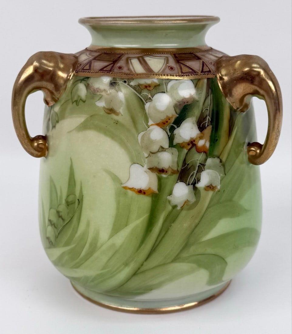 Antique Nippon Porcelain 3-Elephant Head Handle Flower Decorated Vase (1 of 5)