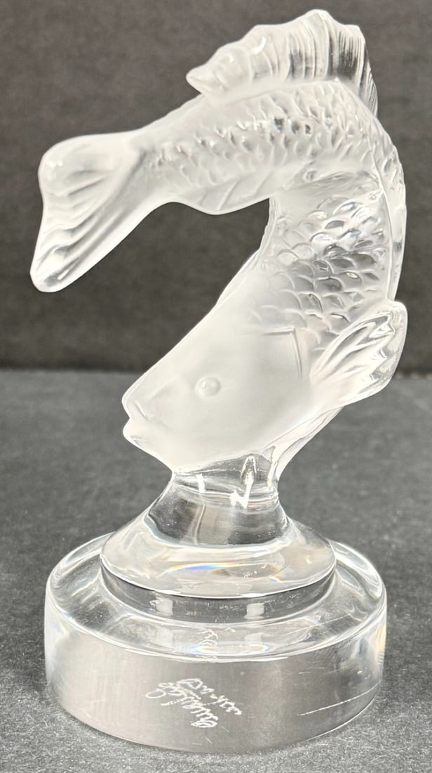 French Lalique Crystal Leaping Koi Fish "Goujon" Paperweight (1 of 4)