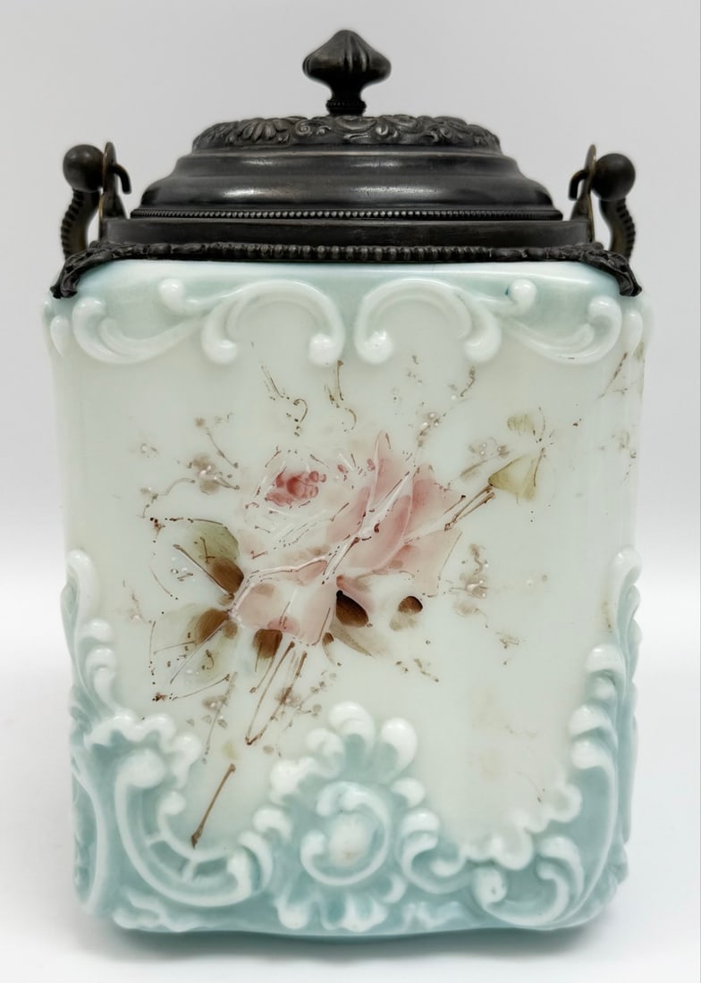 Antique Mt. Washington Glass Floral Biscuit Jar (1 of 8)