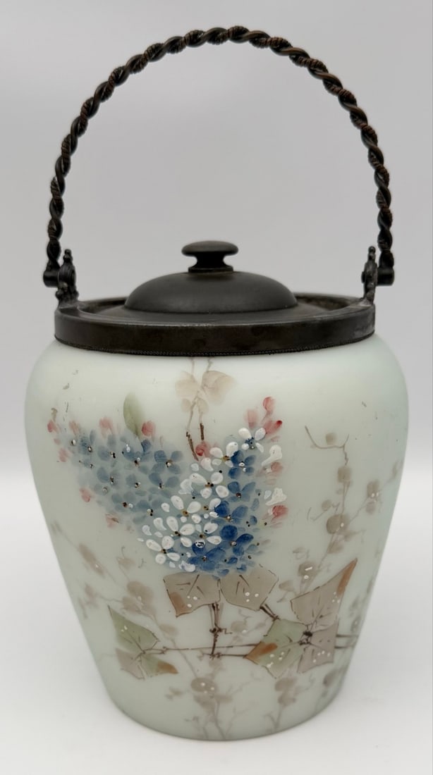 Antique Mt. Washington Glass Floral Biscuit Jar (1 of 7)