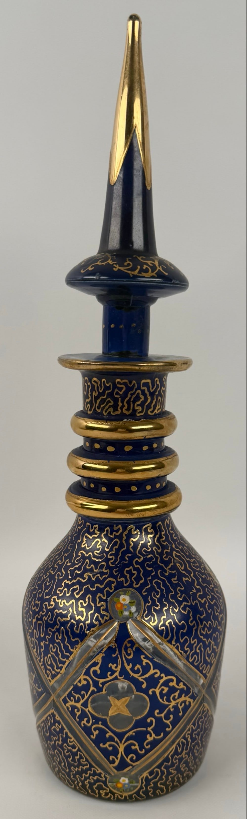 Antique Bohemian Hand-Painted Enamel Clear Cut Glass Decanter (1 of 6)