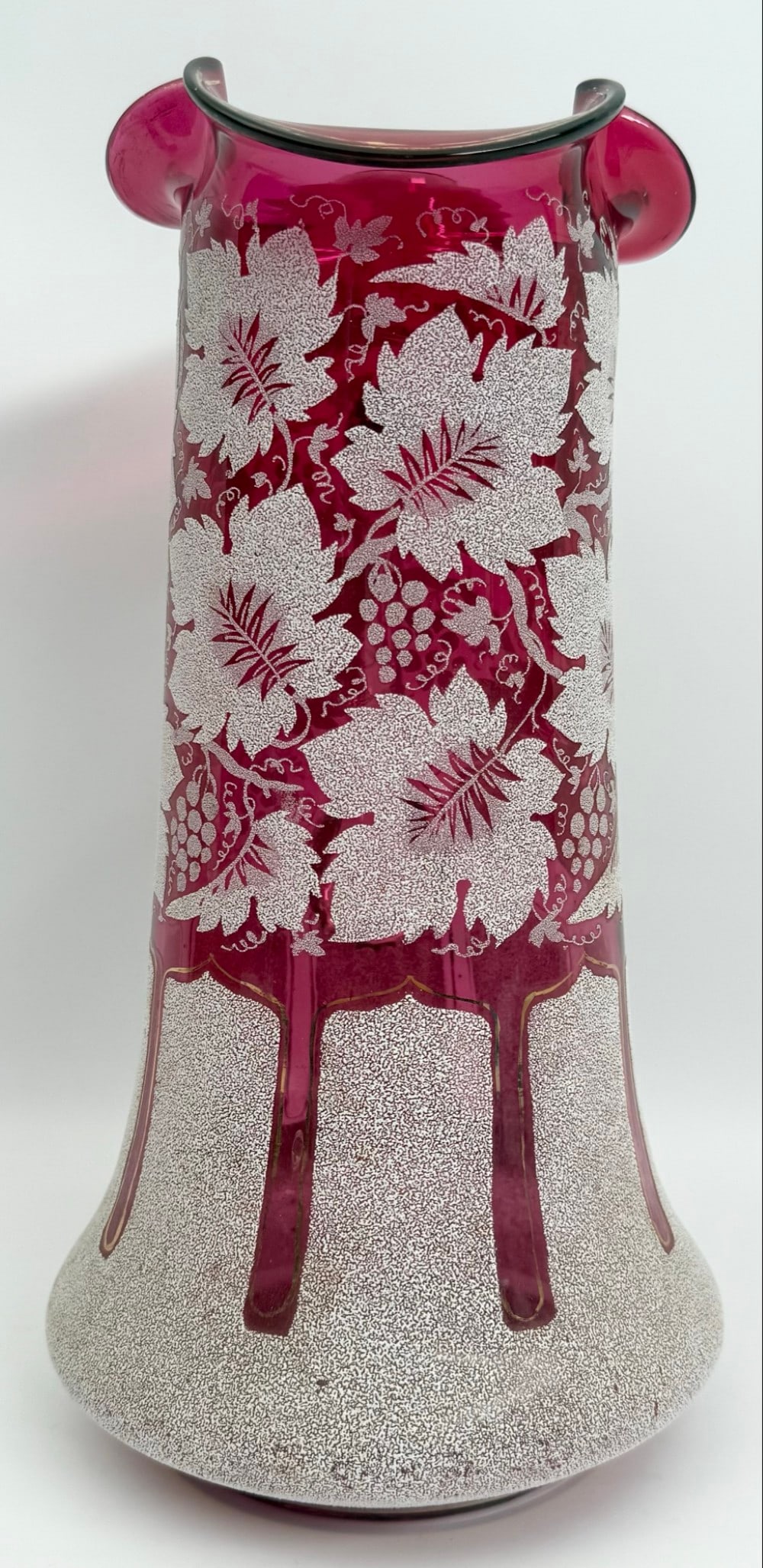 Victorian Cranberry Glass Pitcher With Frosted Grapes & Leaves (1 of 7)