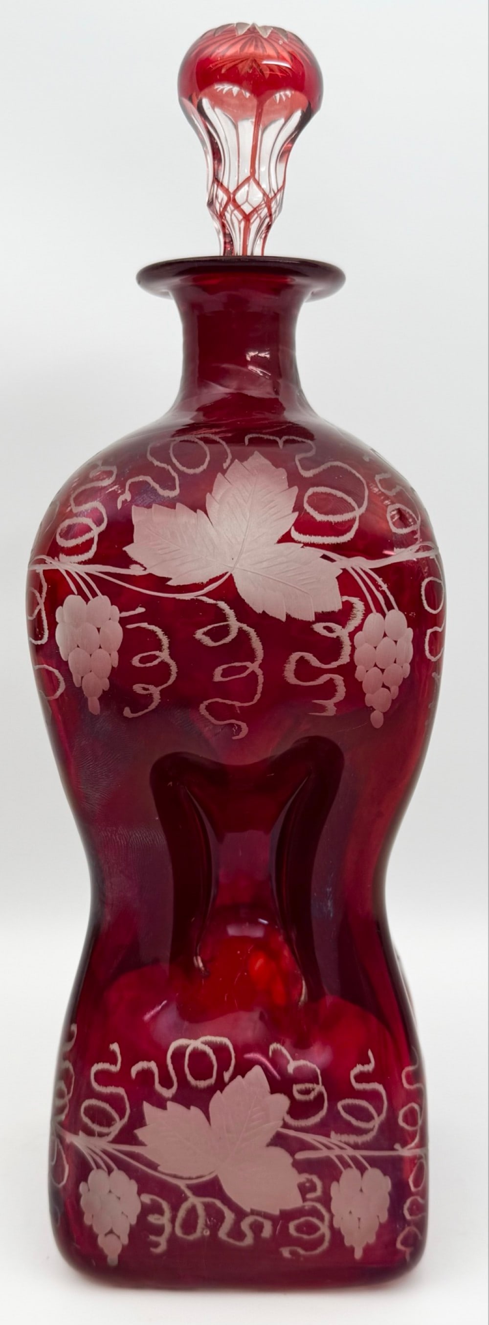 Victorian Bohemian Ruby Cut To Clear Grapes & Vines Hourglass Decanter (1 of 4)