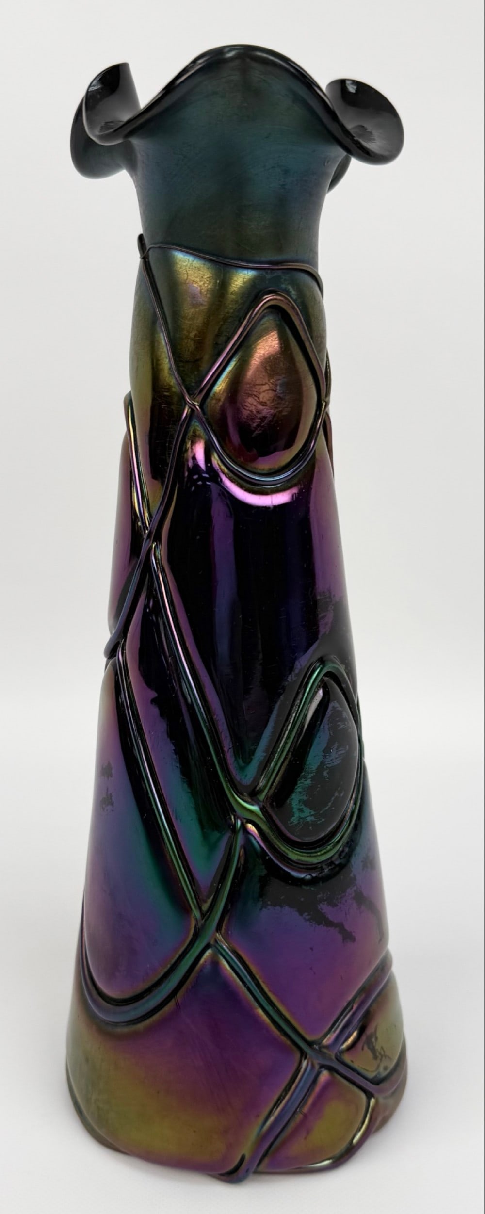 Antique Austrian Pallme-Konig Threaded Iridescent Art Glass Vase (1 of 3)
