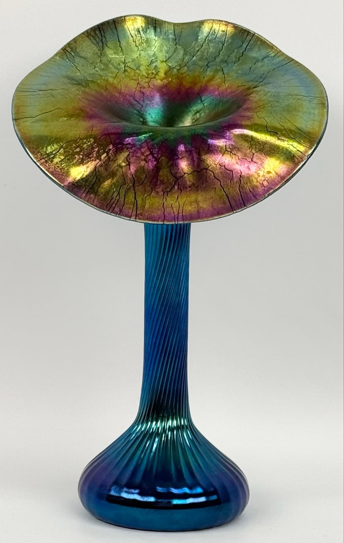 2000 Lundberg Studios Iridescent Blue Jack In The Pulpet Art Glass Vase (1 of 3)