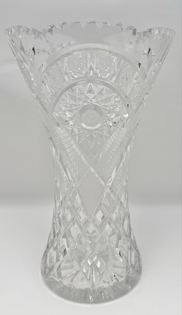 Large Vintage Hand Cut Lead Crystal 14-1/2" Vase (1 of 6)