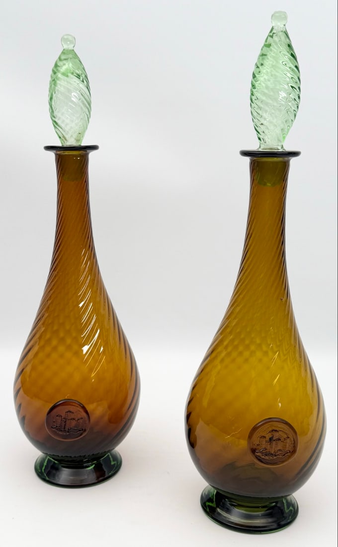 Pair Of Vintage Denmark Holmegaard Art Glass Decanters (1 of 5)