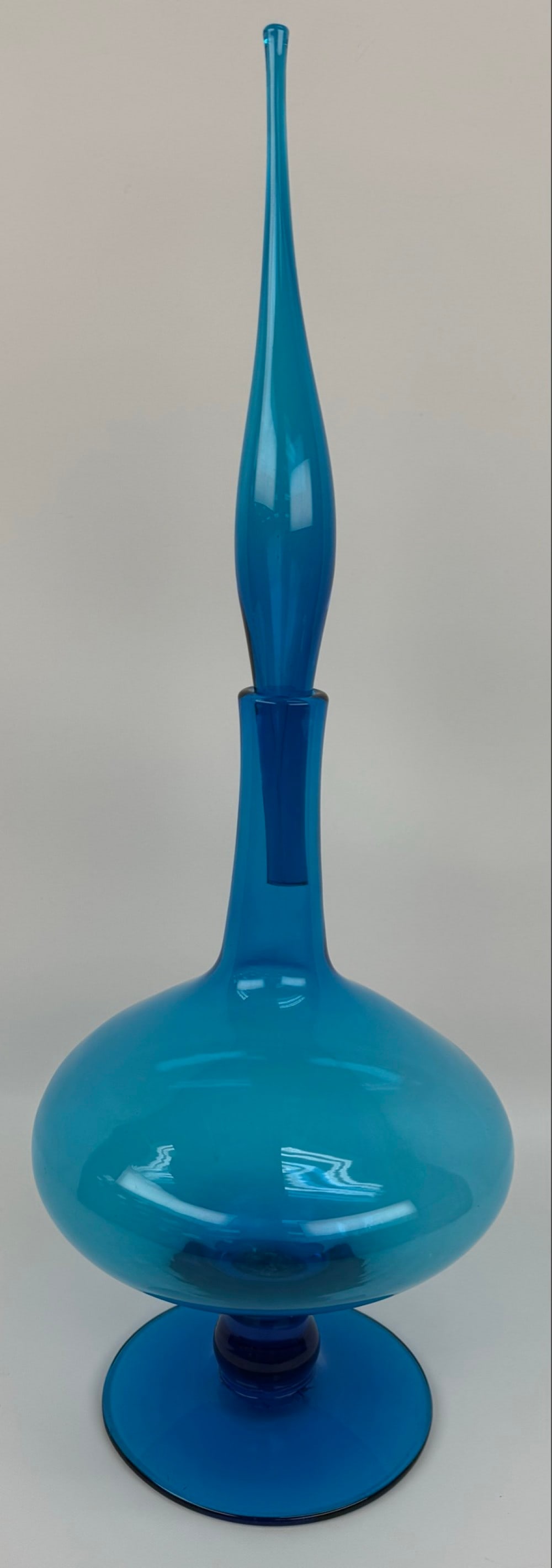 1962 Blenko Wayne Husted Turquoise Blue Footed Decanter #6212 (1 of 3)