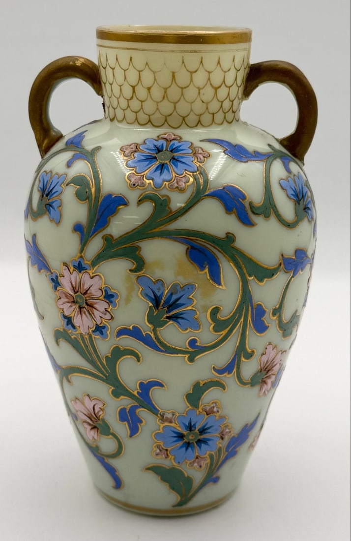 Victorian Opalescent Glass Vase With Enamel Decoration (1 of 4)