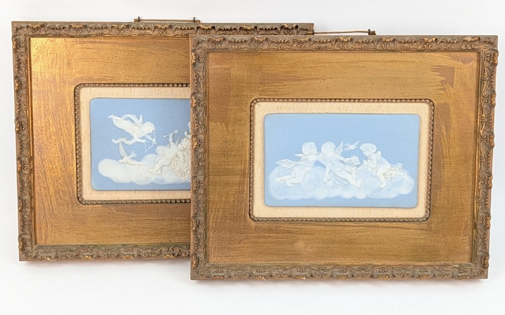 Pair Of CT Limoges Blue Jasperware Framed Cherub Plaques (1 of 10)