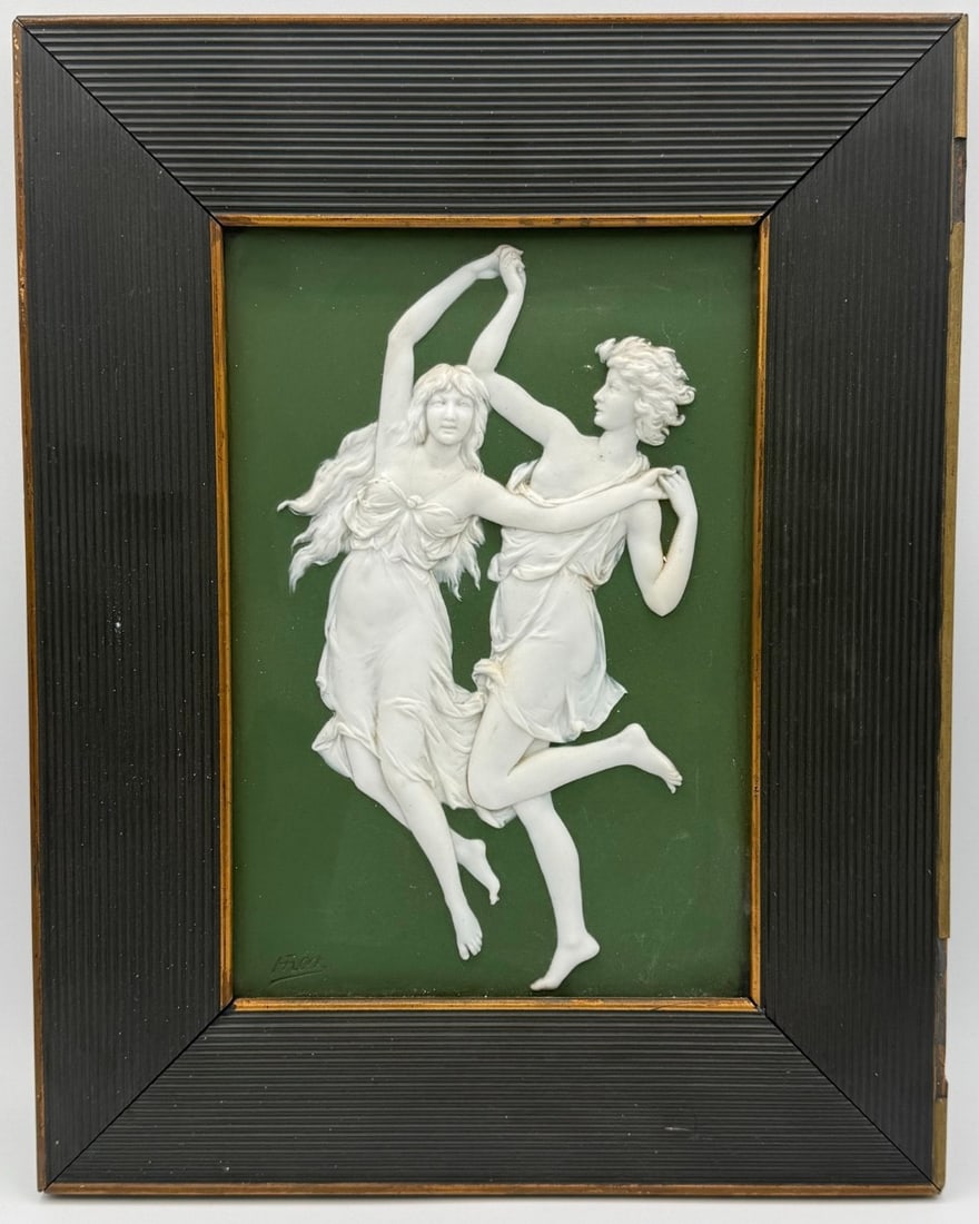 Antique German Jasperware Dancing Girls Framed Plaque (1 of 5)