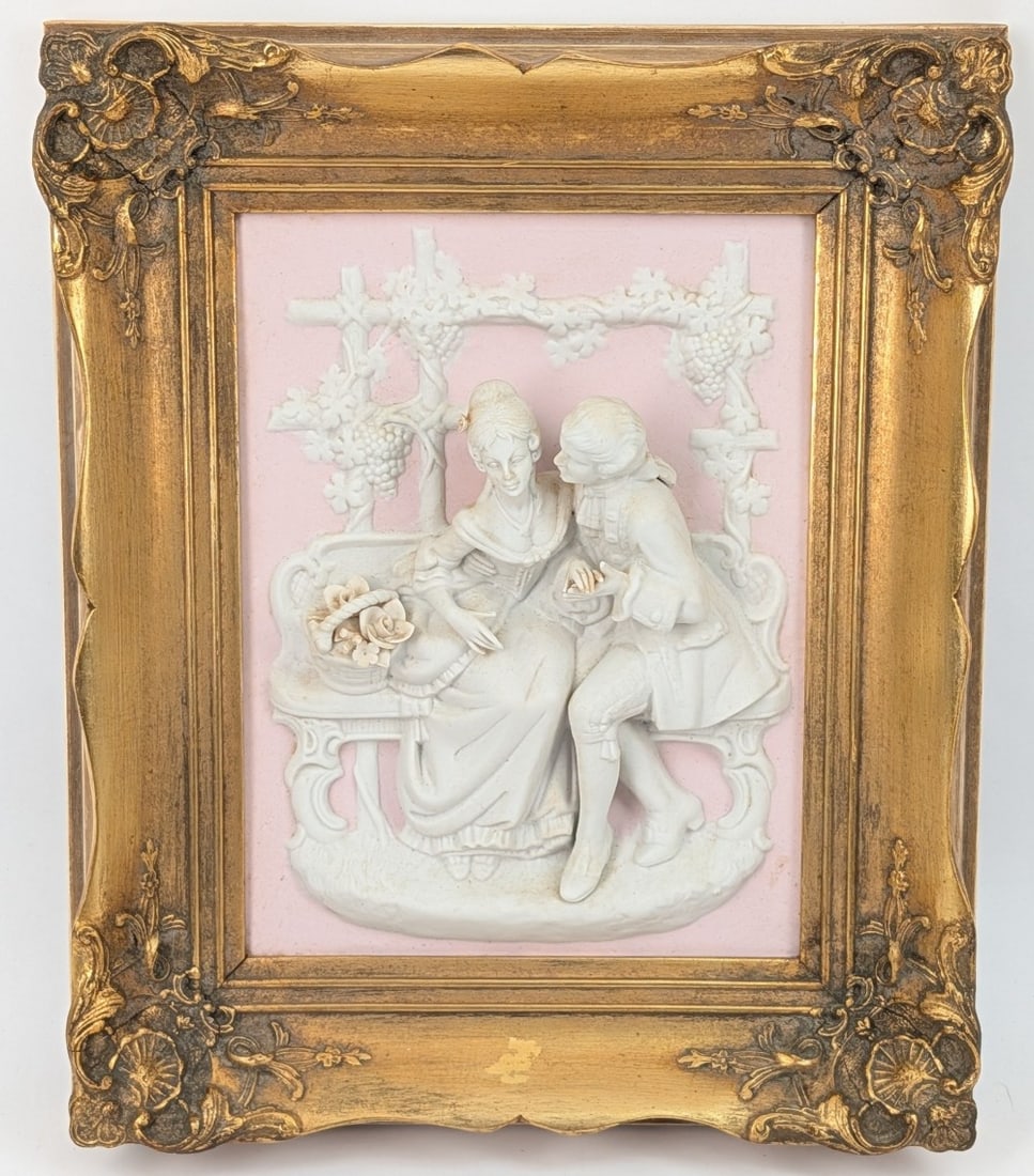 Vintage Alt Meissen Rococo Style Framed Porcelain Plaque (1 of 5)