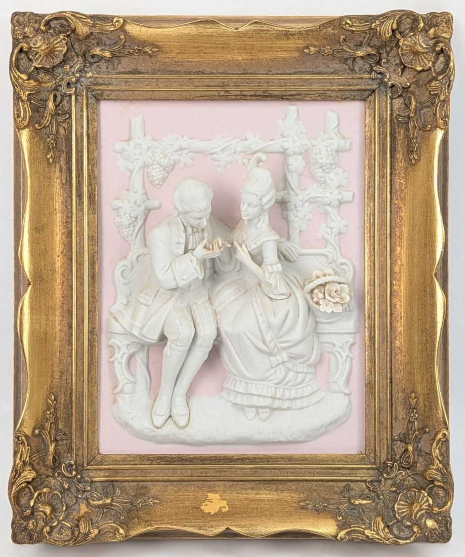 Vintage Alt Meissen Rococo Style Framed Porcelain Plaque (1 of 6)