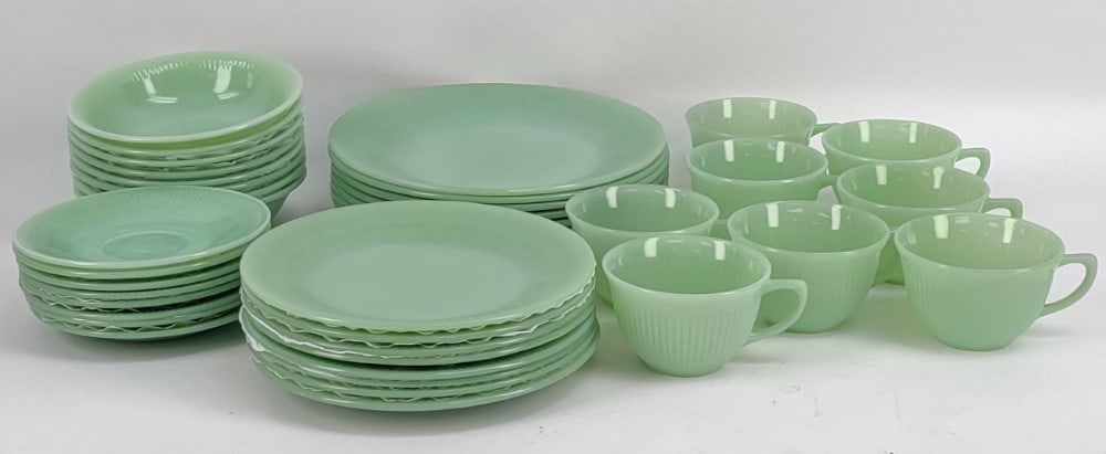 40 Pc. Anchor-Hocking "Jane Ray" Jadeite Fire-King Dinnerware Set (1 of 5)