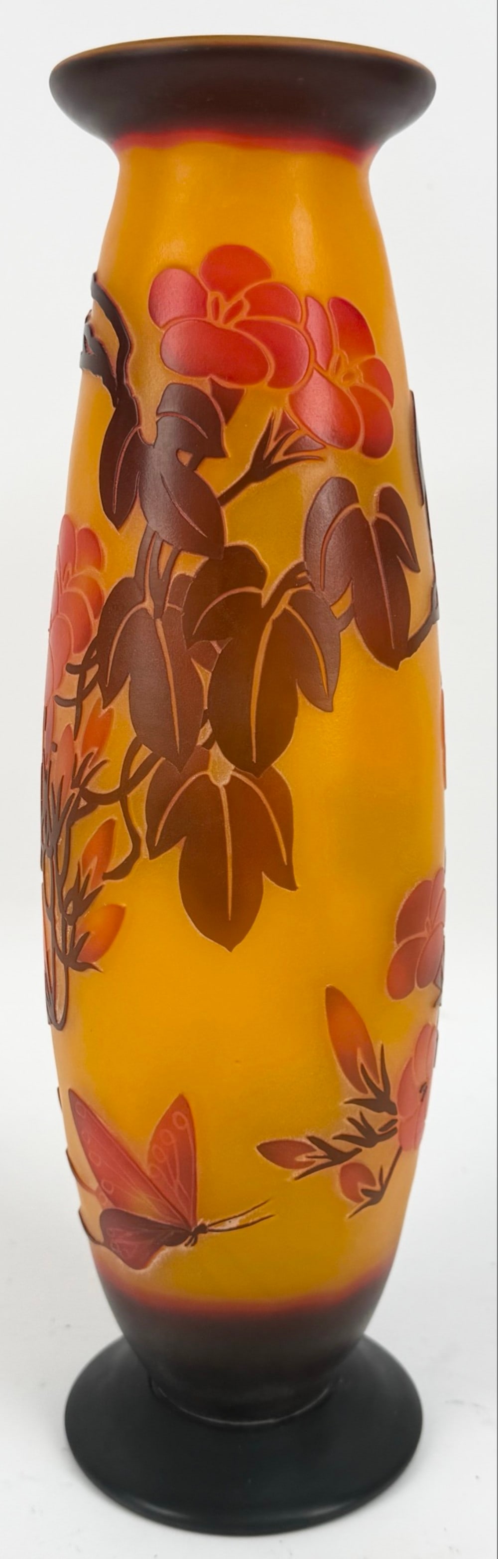 1990's Galle Reproduction Carved Art Nouveau Style Cameo Glass Butterfly Vase (1 of 5)