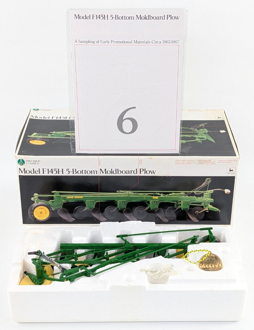 1/16 Ertl John Deere Model F145H 5-Bottom Moldboard Plow Precision Classics #6: 1/16 Scale Ertl John Deere Model F145H 5-Bottom Moldboard Plow Precision Classics #6. Good condition new in the box and highly detailed. Comes with the historical booklet and collector's coin.