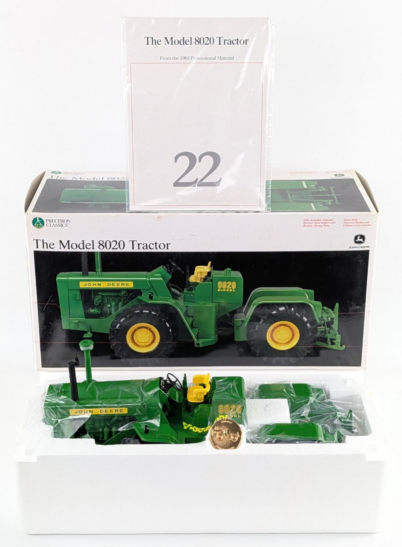 1/16 Ertl John Deere 8020 Diesel 4wd Tractor Precision Classics #22: 1/16 Scale Ertl John Deere 8020 Diesel 4wd Tractor Precision Classics #22. Good condition in the box and highly detailed. It comes with the historical booklet and collector's coin.
