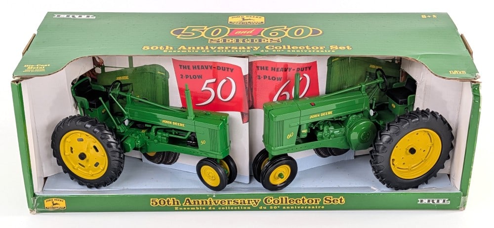 1/16 Ertl John Deere 50 and 60 Narrow Front Tractor Set: 1/16 Ertl John Deere 50 and 60 narrow front tractor set. 50th anniversary tractor collector set. Good condition in the box.