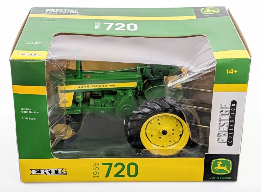 1/16 Ertl John Deere 720 Diesel Narrow Front Tractor Prestige Collection: 1/16 Ertl John Deere 720 diesel narrow front tractor. Prestige Collection Series. Good condition new in the box.
