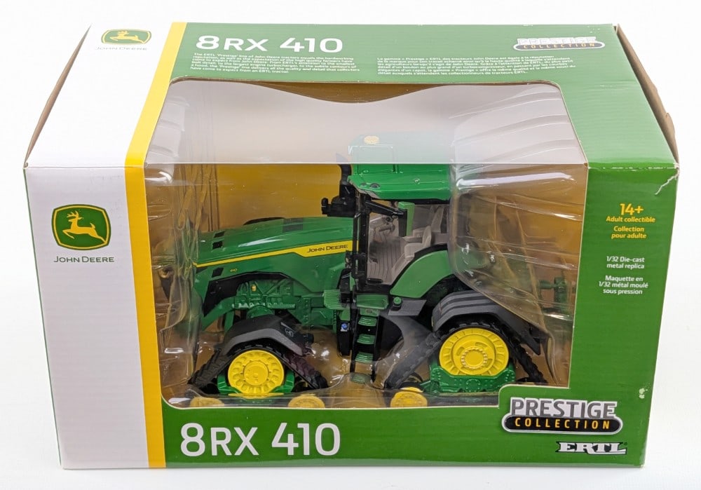 1/32 Ertl John Deere 8RX410 Tractor - Prestige Collection: 1/32 Ertl John Deere 8RX410 tractor. Prestige Collection Series. Good condition new in the box. The box shows minor wear from handling.