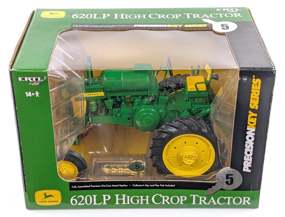 1/16 Ertl John Deere 620LP High Crop Tractor Precision Key Series #5: 1/16 Ertl John Deere 620LP high crop tractor. Precision Key Series #5. The tractor has some paint crazing, but nothing appears to be broke.