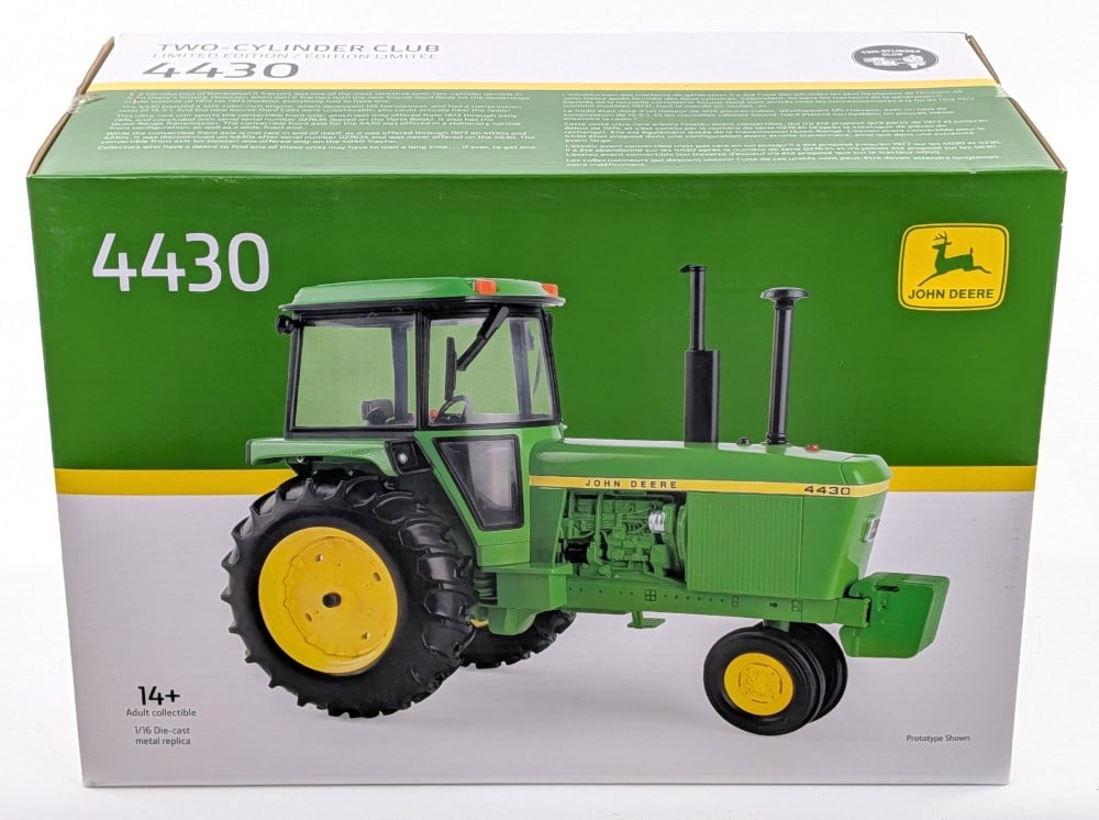 1/16 Ertl John Deere 4430 Tractor Limited Edition Two-Cylinder Club: 1/16 Ertl John Deere 4430 narrow front tractor with cab. Limited Edition Two-Cylinder Club. Good condition new in the box never displayed.