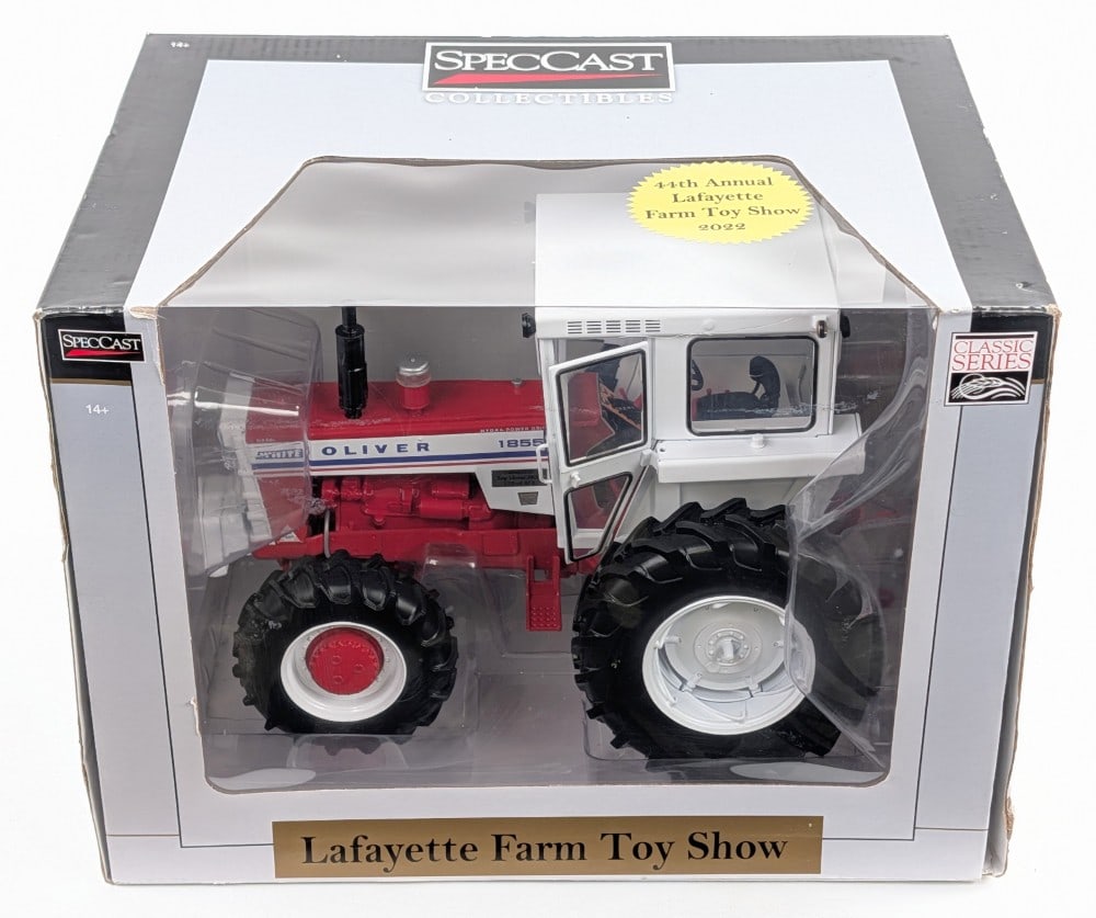 1/16 SpecCast White Oliver 1855 Tractor w/ FWA & Cab #278 of 460: 1/16 SpecCast White Oliver 1855 tractor with front wheel assist and cab. 2022 Lafayette Farm Toy Show edition. Limited edition #278 of 460. Good condition new in the box and highly detailed.