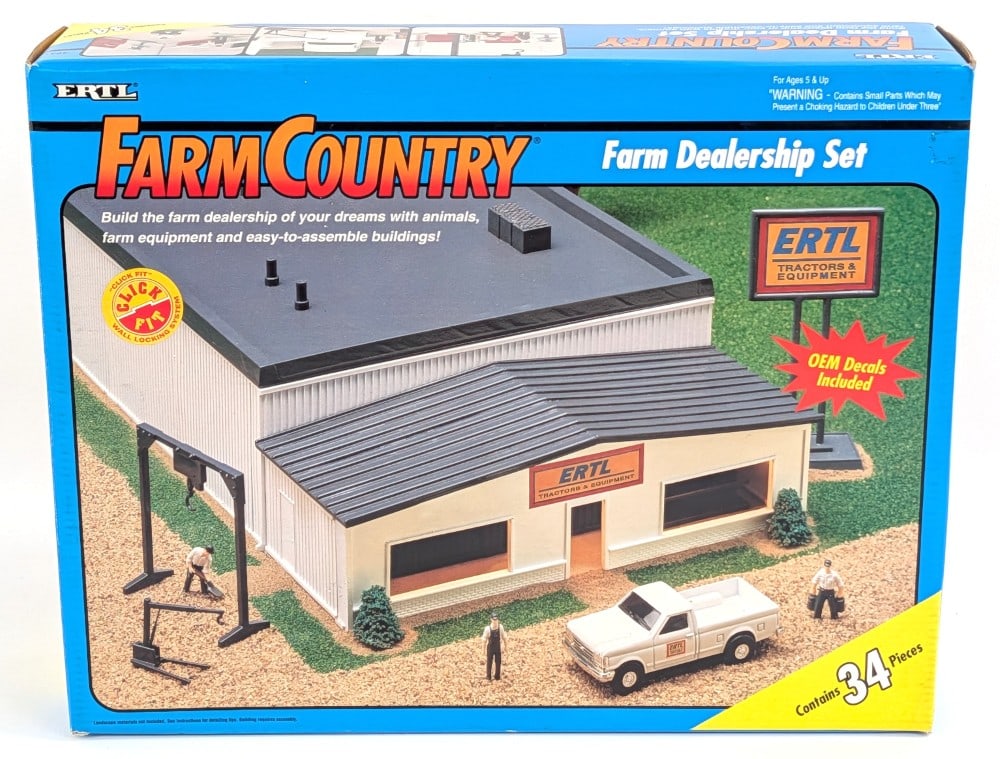 1/64 Ertl Farm Country Farm Dealership Set - Sealed: 1/64 Ertl Farm Country farm dealership set. The box is unopened / factory sealed. This is one of the harder to find / more desirable Farm Country playsets.